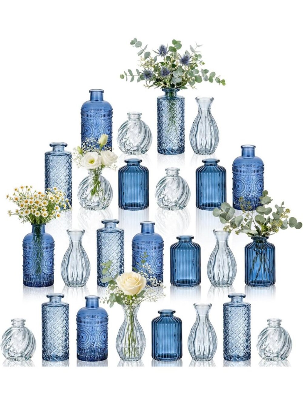 25 Multi Blue Small Bud Vases for Centerpieces - Perfect for Home Decor & Events